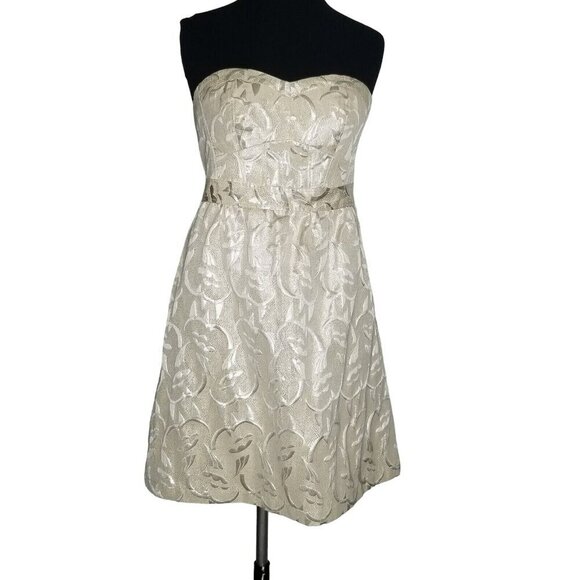 American Eagle Outfitters beige sparkly Gold Strapless party dance Dress Sz 10 - Picture 1 of 6